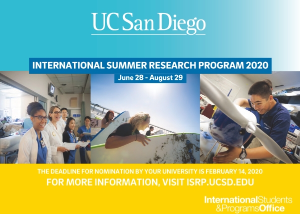 2020美國加州大學聖地牙哥分校(UCSD)暑期研究計畫(申請截止日延長至2/18)