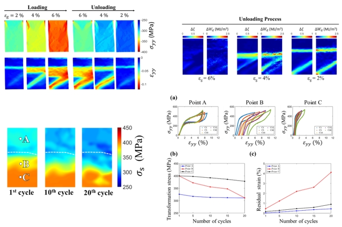 蘇東垣、呂念虎、陳志軒、陳俊杉* : Full-field stress and strain measurements revealing energy dissipation characteristics in martensitic band of Cu-Al-Mn shape memory alloy (以全域非接觸式應力應變測量法研究銅鋁錳形狀記憶合金的能量消散與功能性疲勞之特性), Materials Today Communications, 24 (2020) 101321.