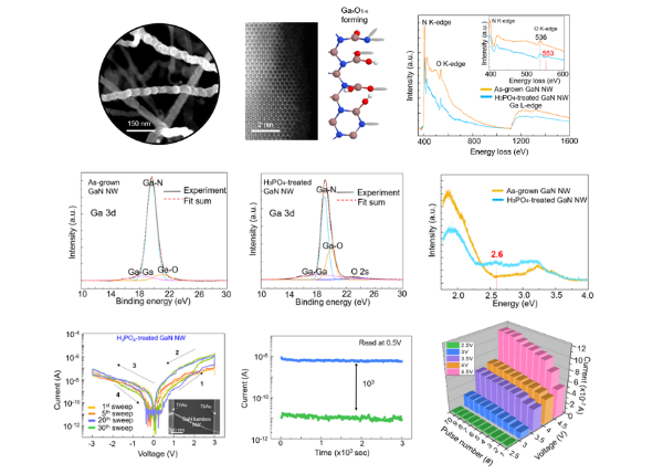 黃張勳、吳佳怡、林彥甫、周苡嘉*、李克濤：Wet-Etching-Boosted Charge Storage in One-Dimensional Nitride-Based Systems for Imitating Biological Synaptic Behaviors, Advanced Functional Materials, 2306030. (Sep. 2023)