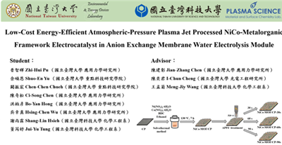 Low-Cost Energy-Efficient APPJ Processed NiCo-Metalorganic Framework Electrocatalyst in AEMWE (另開視窗)